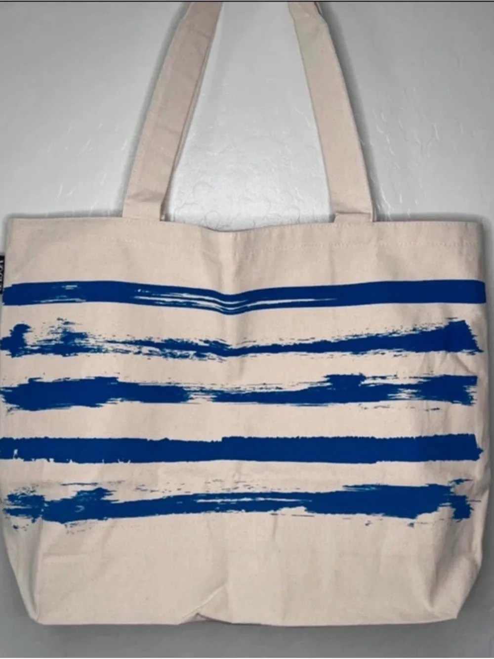 Vogue Cream Canvas Tote with Blue Stripes